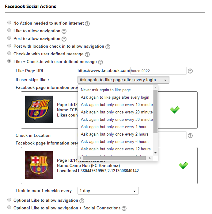 How to setup the Like + check-in login flow