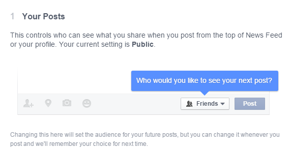Privacy settings for the whole Facebook account Privacy settings for the whole Facebook account