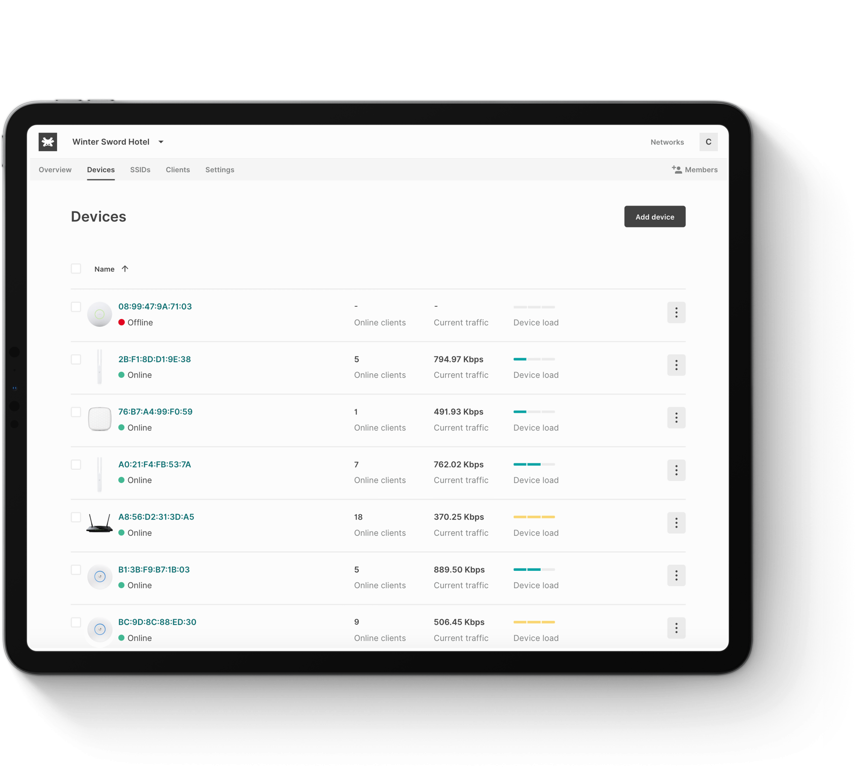 TanazaOS interface - list of access points