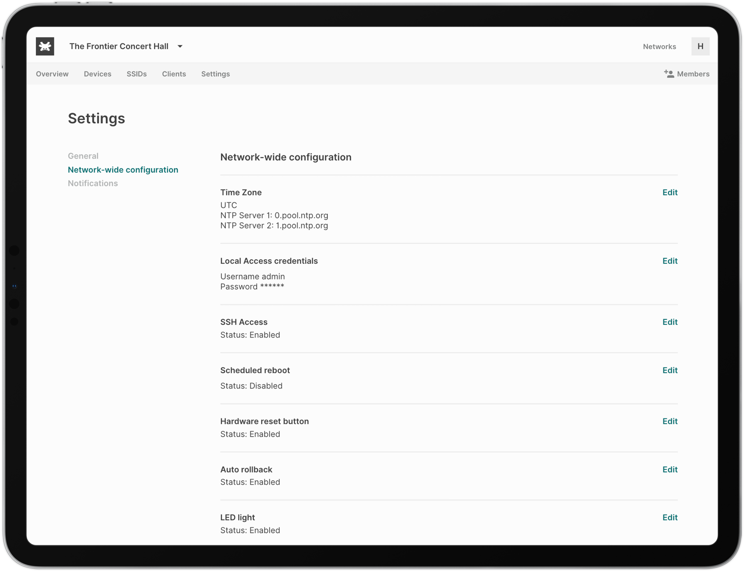 TanazaOS web interface - list of WiFi SSID