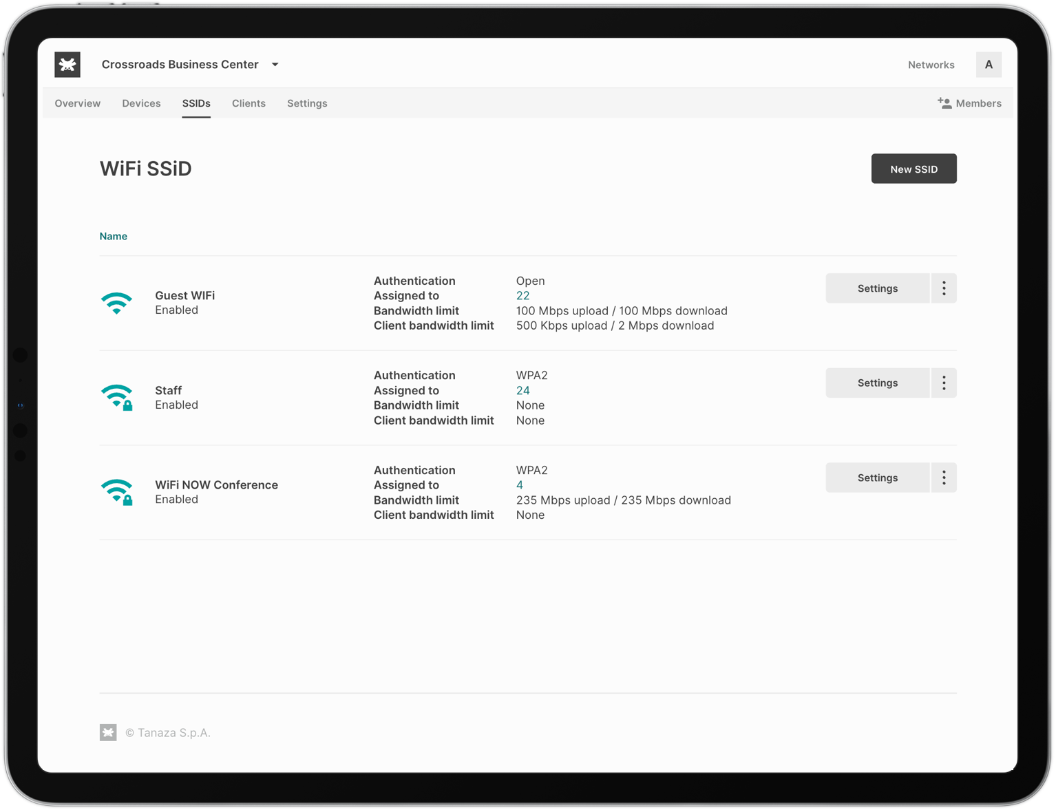 TanazaOS web interface - list of WiFi SSID