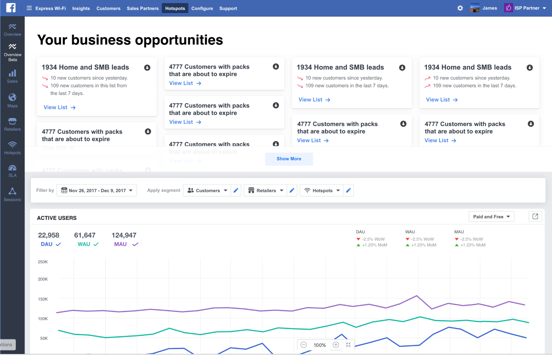 Express Wi-Fi by Facebook dashboard