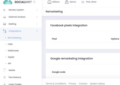 Social WiFi Remarketing, CRM, Webhooks, Zapier, API